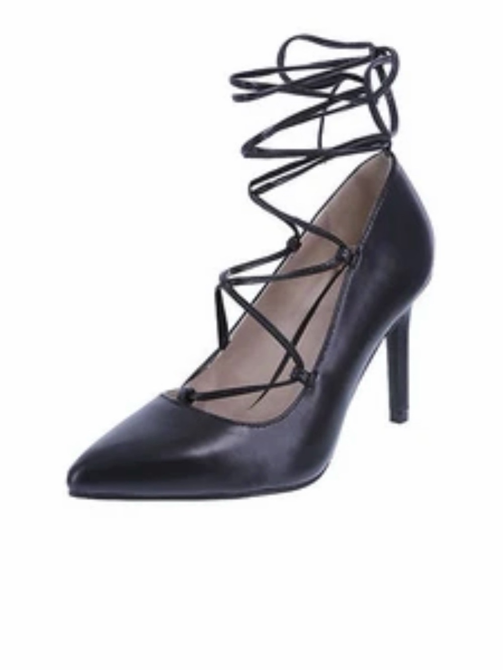 Brash Black Lace-Up Pointed Stiletto Heels